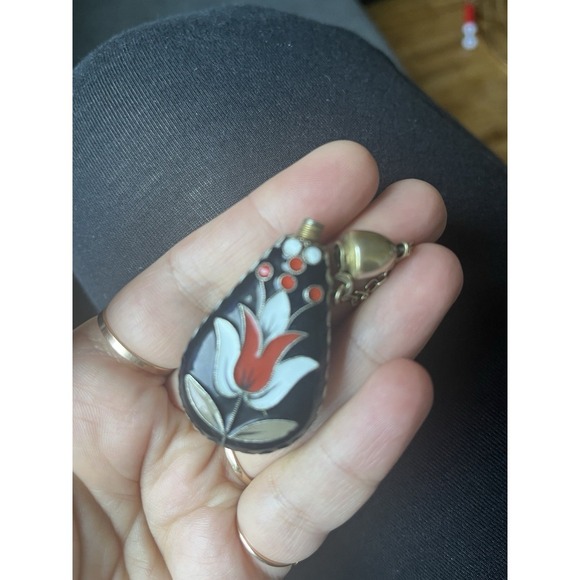 Vintage Enamel Perfume Pendant Jewelry Silver Stamp - Picture 2 of 11